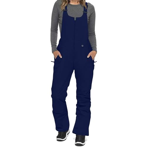 EMATOP Schneehose Damen Wasserdicht Winddicht Skihose Winter Warm Ski Overall Einfarbig Hosenträgerhose mit Taschen Softshellhose Reißverschluss Wanderhose Outdoor Sport Latzhose Thermohose von EMATOP