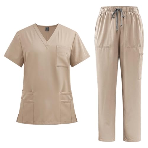 EMATOP Scrubs Set Damen Zweiteiler Kasacks Pflege Sommer Schlupfkasack + Schlupfhose Outfit Krankenschwester Arbeitskleidung Medizinische Uniform Oberteil und Hose Arztkostüm für Krankenhaus von EMATOP