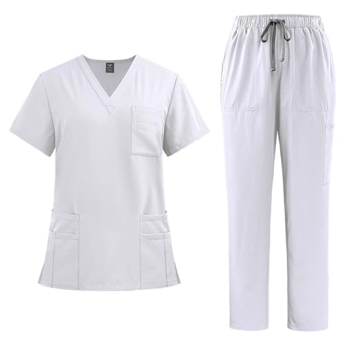 EMATOP Scrubs Set Damen Zweiteiler Kasacks Pflege Sommer Schlupfkasack + Schlupfhose Outfit Krankenschwester Arbeitskleidung Medizinische Uniform Oberteil und Hose Arztkostüm für Krankenhaus von EMATOP