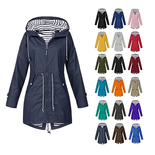 EMATOP Softshelljacke Damen Outdoor Wanderjacke Wasserdicht Atmungsaktive Regenmantel Leicht Dünne Übergangsjacke mit Kapuze Windbreaker Jacke Einfarbig Lang Regenjacke für Herbst Winter von EMATOP