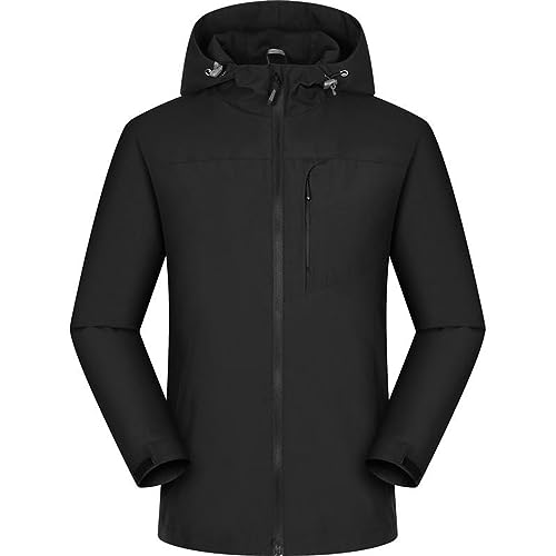 EMATOP Softshelljacke Damen Wasserdicht Atmungsaktiv Jacke Warm Winter Skijacke mit Kapuze Funktionsjacke Lässiges Sport Wanderjacke Leicht Einfarbig Regenjacke Lang Reißverschluss Windbreaker von EMATOP