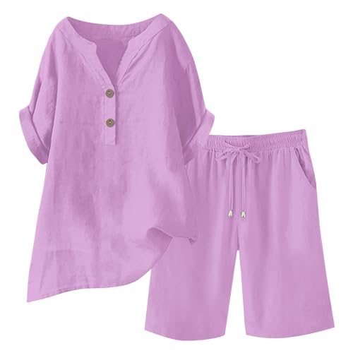 EMATOP Sommer Kurz Leinenanzug Damen Leicht Luftig Musselin Set Baumwolle Leinen Tracksuit Elegant Zweiteiler Bluse und Shorts Outfit Einfarbig Lässig Sportanzug mit Taschen Bequem Freizeitanzug EMATOP Sommer Kurz Leinenanzug Damen Leicht Luftig Musselin Set Baumwolle Leinen Tracksuit Elegant Zweiteiler Bluse und Shorts Outfit Einfarbig Lässig Sportanzug mit Taschen Bequem Freizeitanzug von EMATOP