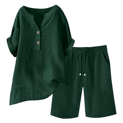 EMATOP Sommer Kurz Leinenanzug Damen Leicht Luftig Musselin Set Baumwolle Leinen Tracksuit Elegant Zweiteiler Bluse und Shorts Outfit Einfarbig Lässig Sportanzug mit Taschen Bequem Freizeitanzug EMATOP Sommer Kurz Leinenanzug Damen Leicht Luftig Musselin Set Baumwolle Leinen Tracksuit Elegant Zweiteiler Bluse und Shorts Outfit Einfarbig Lässig Sportanzug mit Taschen Bequem Freizeitanzug von EMATOP