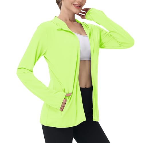 EMATOP Sommerjacke Damen UPF 50+ Sonnenschutz Jacke UV Shirt Langarm Full Zip Hoodie Laufshirt Leichte Dünne Sportjacke mit Taschen Laufjacke Schnelltrocknend Trainingsjacke Einfarbig Sportshirt von EMATOP