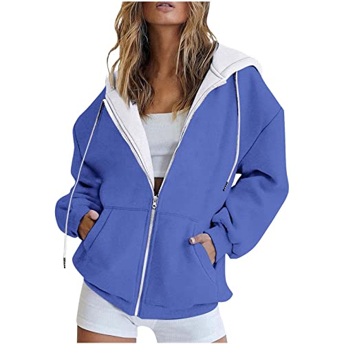 EMATOP Sport Hoodie Damen Langarm Kapuzenjacke mit Kapuze Sweatjacke Bunte Farbverlauf Sweatshirt Lässiges Baumwolle Jacke Herbst Winter Warm Gefüttert Übergangsjacke Fitness Basic Training von EMATOP