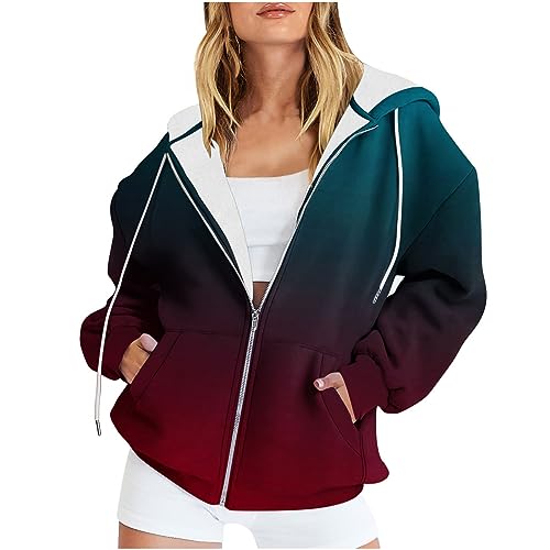 EMATOP Sport Sweatjacke Damen Langarm Kapuzenjacke Casual Fitness Sweatshirt mit Kapuze College Jacke Baumwolle Elegant Hoodie Bunte Tie Dye Übergangsjacke Warm Herbst Winter Fleecejacke von EMATOP
