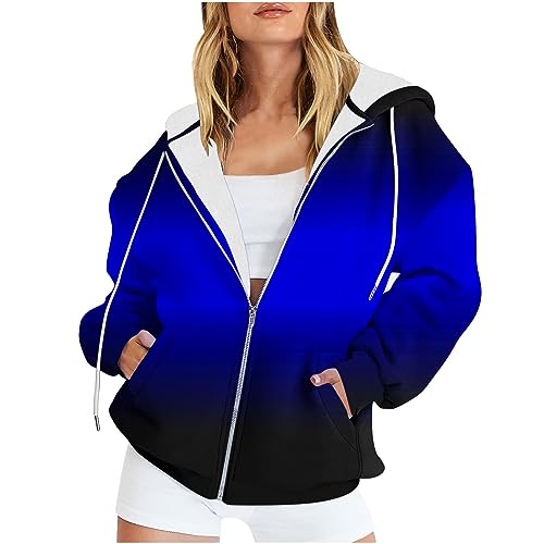 EMATOP Sport Sweatjacke Damen Langarm Kapuzenjacke Casual Fitness Sweatshirt mit Kapuze College Jacke Baumwolle Elegant Hoodie Bunte Tie Dye Übergangsjacke Warm Herbst Winter Fleecejacke von EMATOP