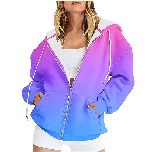 EMATOP Sport Sweatjacke Damen Langarm Kapuzenjacke Casual Fitness Sweatshirt mit Kapuze College Jacke Baumwolle Elegant Hoodie Bunte Tie Dye Übergangsjacke Warm Herbst Winter Fleecejacke von EMATOP