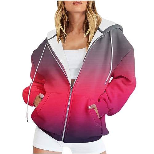 EMATOP Sport Sweatjacke Damen Langarm Kapuzenjacke Casual Fitness Sweatshirt mit Kapuze College Jacke Baumwolle Elegant Hoodie Bunte Tie Dye Übergangsjacke Warm Herbst Winter Fleecejacke von EMATOP