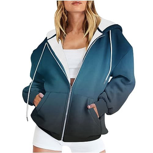 EMATOP Sport Sweatjacke Damen Langarm Kapuzenjacke Casual Fitness Sweatshirt mit Kapuze College Jacke Baumwolle Elegant Hoodie Bunte Tie Dye Übergangsjacke Warm Herbst Winter Fleecejacke von EMATOP