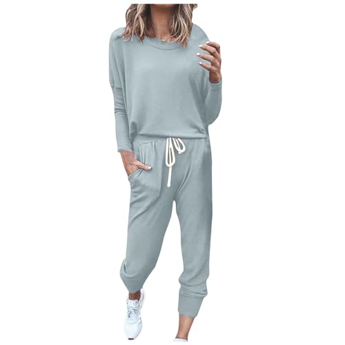 EMATOP Sportanzug Damen Casual Zweiteiler Outfit Baumwolle Langarm Sweatshirt und Lange Hose Trainingsanzug Yoga Sport Tracksuit Einfarbig Loose Freizeitanzug Jogginganzug amazon warehouse deal von EMATOP