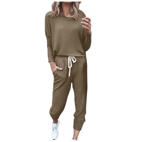 EMATOP Sportanzug Damen Casual Zweiteiler Outfit Baumwolle Langarm Sweatshirt und Lange Hose Trainingsanzug Yoga Sport Tracksuit Einfarbig Loose Freizeitanzug Jogginganzug befristetes angebot von EMATOP