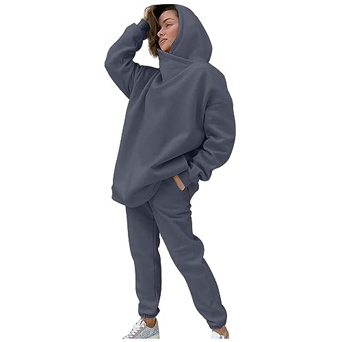 EMATOP Sportanzug Damen Lässig Warm Hoodie und Lange Hose Jogginganzug Baumwolle Leicht Hausanzug 2 Teiler Sweatshirt Kapuzenpullover + Sweathose Freizeitanzug für Herbst Winter Sport Outfit von EMATOP