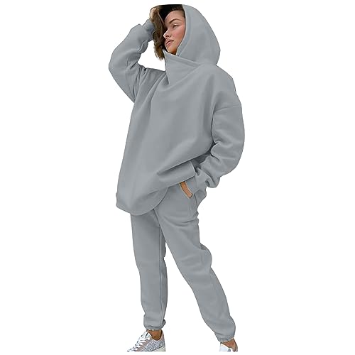 EMATOP Sportanzug Damen Lässig Warm Hoodie und Lange Hose Jogginganzug Baumwolle Leicht Hausanzug 2 Teiler Sweatshirt Kapuzenpullover + Sweathose Freizeitanzug für Herbst Winter Sport Outfit von EMATOP