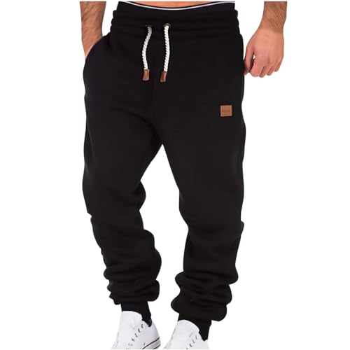 EMATOP Sporthose Herren Casual Baumwolle Sweathose Slim Fit Jogger Cargohose Lang Einfarbig Freizeithose mit Taschen Arbeitshosen Elastische Taille Outdoorhose Weich Bequem Yogahose Laufhose von EMATOP