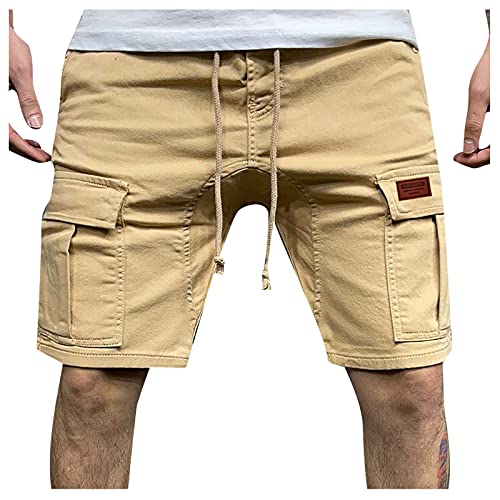 EMATOP Sporthose Herren Kurz Cargo Shorts Casual Vintage Freizeithose Regulär Fit Wanderhose Baumwolle Locker Cargohose mit Taschen Laufshorts Einfarbig Lässige Stoffhose Männer Arbeitshose von EMATOP