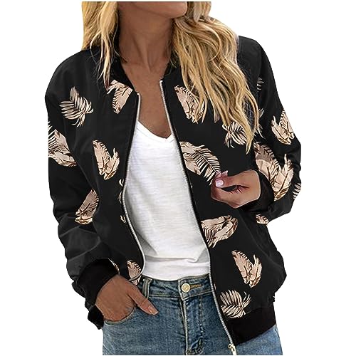 EMATOP Sportjacke Damen Oversize College Jacke Langarm Stehkragen Bomberjacke Leichte Kurz Übergangsjacke Vintage Neuartige Freizeitjacke mit Taschen Reißverschluss Sweatjacke Streetwear von EMATOP