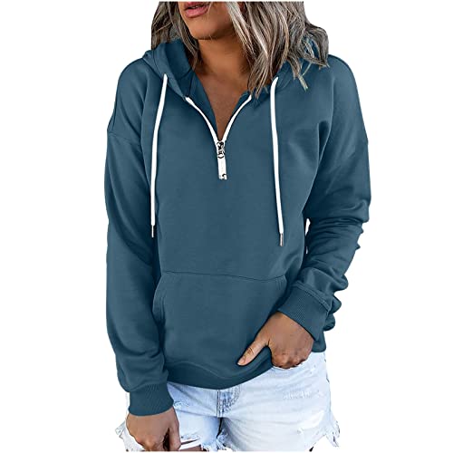 EMATOP Sports Kapuzenpullover Damen Langarm Casual Hoodie 1/4 Reißverschluss Hoodie Lose Einfarbig Sweatshirt mit Kapuze Pullover Baumwolle Leicht Sweatjacke Herbst Winter Warm Sportjacke von EMATOP