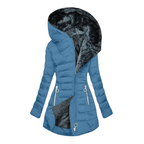 EMATOP Steppjacke Damen Warmer Lange Wintermantel Leichte Langarm Steppmantel mit Kapuze Winterjacke Elegant Lässig Winterparka Mantel Outdoor Baumwolle Daunenjacke Winddicht Jacke Windbreaker von EMATOP