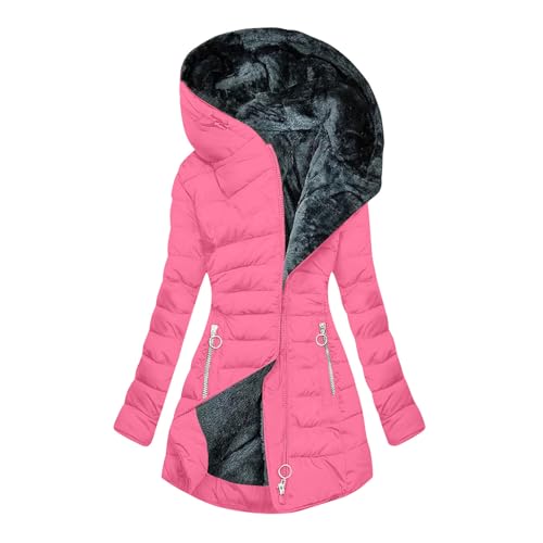 EMATOP Steppjacke Damen Warmer Lange Wintermantel Leichte Langarm Steppmantel mit Kapuze Winterjacke Elegant Lässig Winterparka Mantel Outdoor Baumwolle Daunenjacke Winddicht Jacke Windbreaker von EMATOP