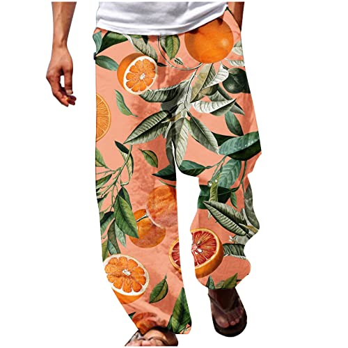 EMATOP Strandhose Herren Leicht Sommer Hosen Lang Weites Bein Freizeithose Baumwolle Leinen Sporthose Bunte Neuartige Drucke Sommerhose mit Taschen Stoffhose Casual Locker Loungewear von EMATOP