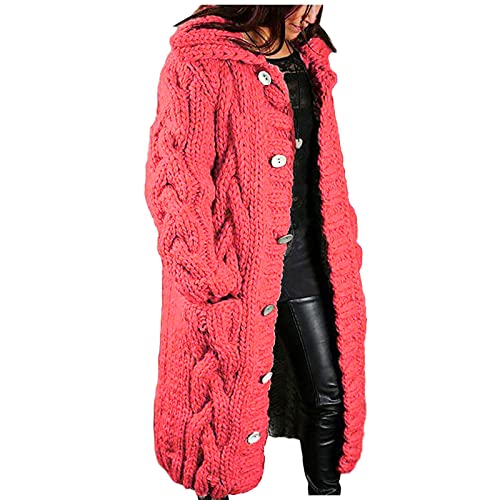 EMATOP Strickjacke Damen Lang Cardigan Grobstrick Winterjacke Einfarbige Lockere Übergangsjacke mit Kapuze Strickmantel Herbst Winter Strick Pullover Elegant Wintermäntel Pulli Sweater Mantel von EMATOP