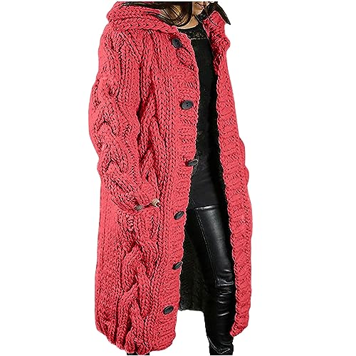 EMATOP Strickjacke Damen Langarm Open Front Cardigan Warm Dick Strickmantel mit Kapuze Übergangsjacke Casual Einfarbig Winterjacke Gestrickt Baumwolle Mantel knöpfen Taschen Jacke Outwear von EMATOP