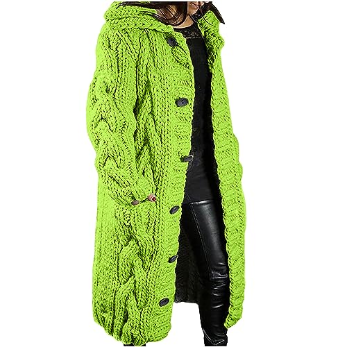 EMATOP Strickjacke Damen Langarm Open Front Cardigan Warm Dick Strickmantel mit Kapuze Übergangsjacke Casual Einfarbig Winterjacke Gestrickt Baumwolle Mantel knöpfen Taschen Jacke Outwear von EMATOP