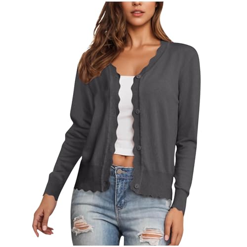 EMATOP Strickjacke Damen Leichte Langarm Cardigan Casual Einfarbig Bolerojacke Elegant Bequem Strickpullover V-Ausschnitt Klassisch Übergangsjacke Vorne Offen Pullover Freizeit Kurz Jacke von EMATOP
