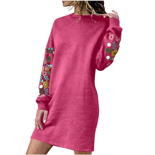 EMATOP Strickkleid Damen Langarm Elegant Pullover Kleid Casual Einfarbig Winterkleid Warm Knielang Pulloverkleid Blumen Stickerei Minikleid Weich Bequem Freizeitkleider Tunika Herbstkleid von EMATOP