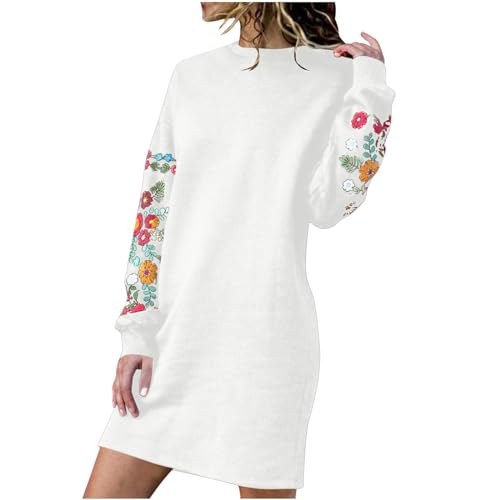EMATOP Strickkleid Damen Langarm Elegant Pullover Kleid Casual Einfarbig Winterkleid Warm Knielang Pulloverkleid Blumen Stickerei Minikleid Weich Bequem Freizeitkleider Tunika Herbstkleid von EMATOP