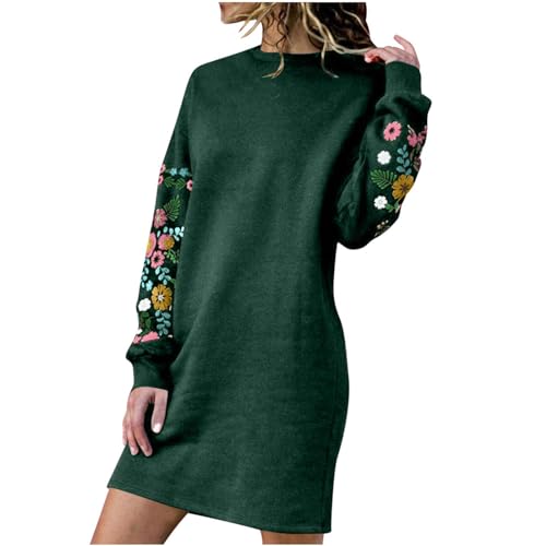 EMATOP Strickkleid Damen Langarm Elegant Pullover Kleid Casual Einfarbig Winterkleid Warm Knielang Pulloverkleid Blumen Stickerei Minikleid Weich Bequem Freizeitkleider Tunika Herbstkleid von EMATOP