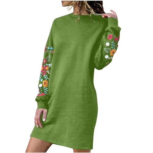 EMATOP Strickkleid Damen Langarm Elegant Pullover Kleid Casual Einfarbig Winterkleid Warm Knielang Pulloverkleid Blumen Stickerei Minikleid Weich Bequem Freizeitkleider Tunika Herbstkleid von EMATOP