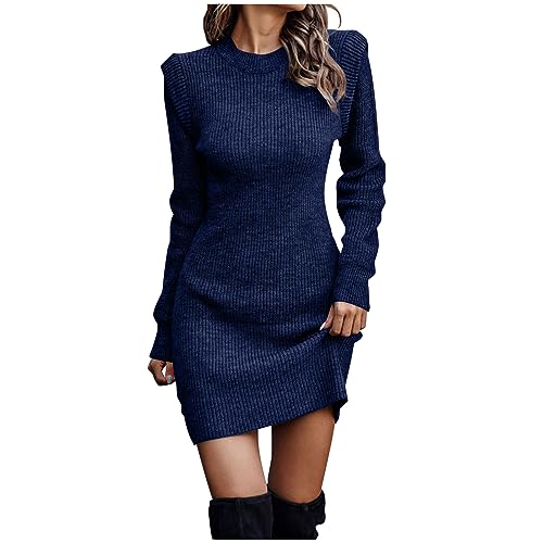 EMATOP Strickkleider Damen Langarm Slim Fit Pullover Stretch Elegant Pulloverkleid Sexy Bodycon Etuikleid Lässig Einfarbig Winterkleid Herbst Winter Lange Wickelkleid Kuschelig Strickpulli von EMATOP