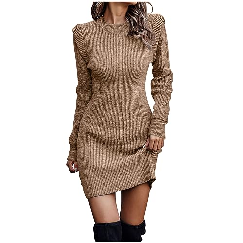 EMATOP Strickkleider Damen Langarm Slim Fit Pullover Stretch Elegant Pulloverkleid Sexy Bodycon Etuikleid Lässig Einfarbig Winterkleid Herbst Winter Lange Wickelkleid Kuschelig Strickpulli von EMATOP