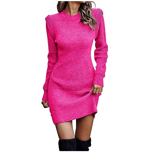 EMATOP Strickkleider Damen Langarm Slim Fit Pullover Stretch Elegant Pulloverkleid Sexy Bodycon Etuikleid Lässig Einfarbig Winterkleid Herbst Winter Lange Wickelkleid Kuschelig Strickpulli von EMATOP