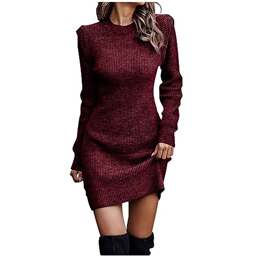 EMATOP Strickkleider Damen Langarm Slim Fit Pullover Stretch Elegant Pulloverkleid Sexy Bodycon Etuikleid Lässig Einfarbig Winterkleid Herbst Winter Lange Wickelkleid Kuschelig Strickpulli von EMATOP