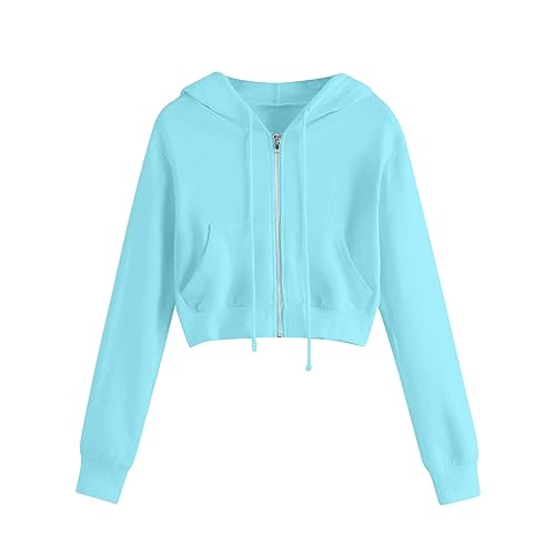 EMATOP Sweatjacke Damen Bauchfrei Kapuzenpullover Casual Kurz Sweatshirt mit Kapuze Hoodie Langarm Full-Zip Kapuzenjacke Einfarbig Cropped Jacke Leicht Baumwolle Pullover Herbst Übergangsjacke von EMATOP