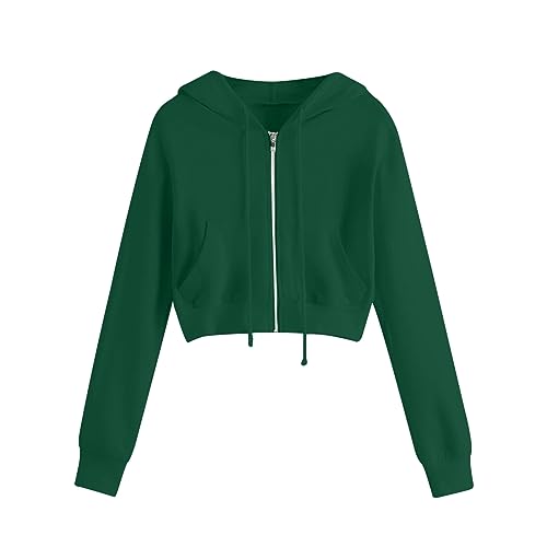 EMATOP Sweatjacke Damen Bauchfrei Kapuzenpullover Casual Kurz Sweatshirt mit Kapuze Hoodie Langarm Full-Zip Kapuzenjacke Einfarbig Cropped Jacke Leicht Baumwolle Pullover Herbst Übergangsjacke von EMATOP