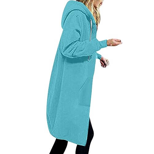 EMATOP Jacke Damen Langen Sweatjacke Casual Baumwolle Fleecejacke mit Kapuze Sport Sweatshirt Einfarbig Elegant Kapuzenjacke Herbst Winter Langarm Hoodies Mantel Teenager Mädchen Kapuzenpullover von EMATOP