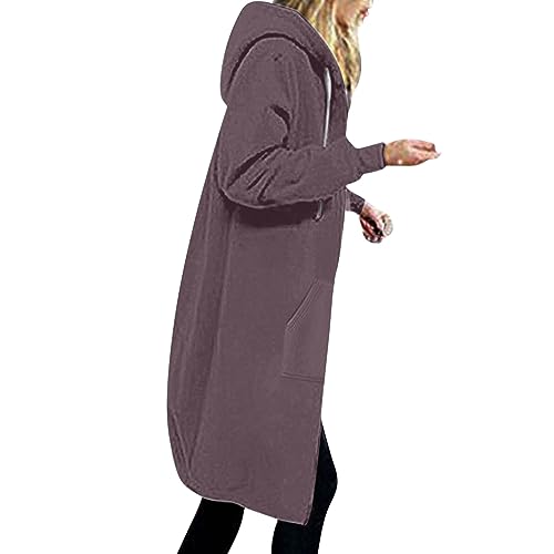 EMATOP Jacke Damen Langen Sweatjacke Casual Baumwolle Fleecejacke mit Kapuze Sport Sweatshirt Einfarbig Elegant Kapuzenjacke Herbst Winter Langarm Hoodies Mantel Teenager Mädchen Kapuzenpullover von EMATOP