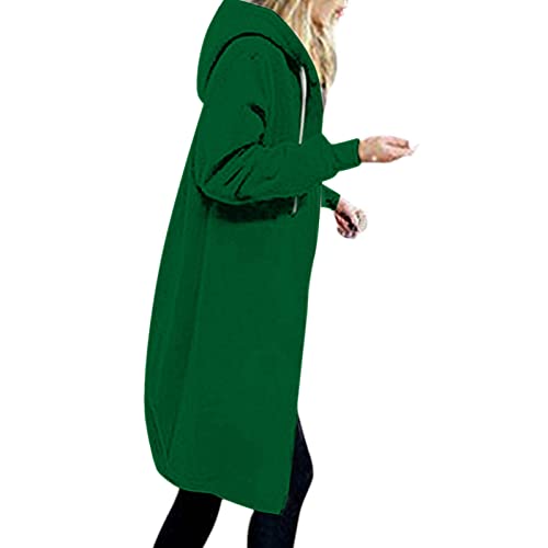 EMATOP Sweatjacke Damen Lang Hoodie Jacke Casual Lose Sweatshirt mit Kapuze Cardigan Warm Langarm Kapuzenjacke Einfarbig Elegant Fleecejacke Zip Kapuzenpullover Mantel mit Taschen Outwear von EMATOP