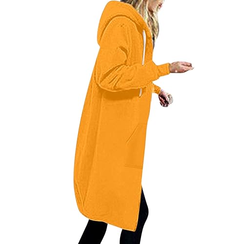 EMATOP Sweatjacke Damen Lang Hoodie Jacke Casual Lose Sweatshirt mit Kapuze Cardigan Warm Langarm Kapuzenjacke Einfarbig Elegant Fleecejacke Zip Kapuzenpullover Mantel mit Taschen Outwear von EMATOP