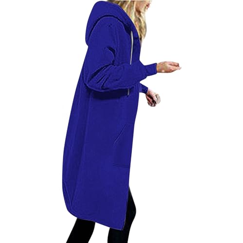 EMATOP Sweatjacke Damen Lang Hoodie Jacke Casual Lose Sweatshirt mit Kapuze Cardigan Warm Langarm Kapuzenjacke Einfarbig Elegant Fleecejacke Zip Kapuzenpullover Mantel mit Taschen Outwear von EMATOP