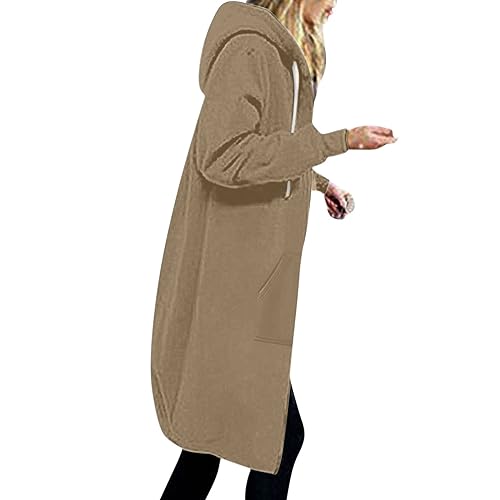 EMATOP Sweatjacke Damen Lang Hoodie Jacke Casual Lose Sweatshirt mit Kapuze Cardigan Warm Langarm Kapuzenjacke Einfarbig Elegant Fleecejacke Zip Kapuzenpullover Mantel mit Taschen Outwear von EMATOP
