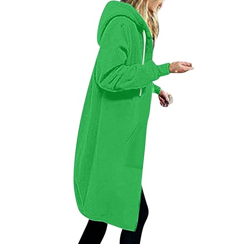 EMATOP Sweatjacke Damen Lang Hoodie Jacke Casual Lose Sweatshirt mit Kapuze Cardigan Warm Langarm Kapuzenjacke Einfarbig Elegant Fleecejacke Zip Kapuzenpullover Mantel mit Taschen Outwear von EMATOP