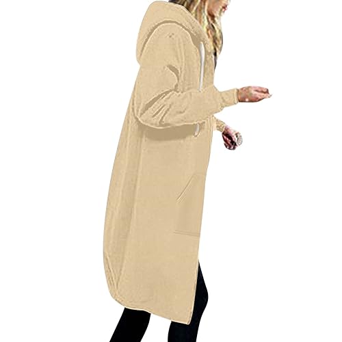 EMATOP Sweatjacke Damen Lang Hoodie Jacke Casual Lose Sweatshirt mit Kapuze Cardigan Warm Langarm Kapuzenjacke Einfarbig Elegant Fleecejacke Zip Kapuzenpullover Mantel mit Taschen Outwear von EMATOP