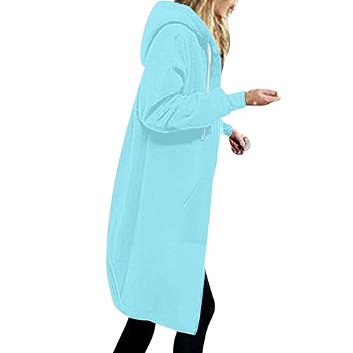 EMATOP Sweatjacke Damen Lang Hoodie Jacke Casual Lose Sweatshirt mit Kapuze Cardigan Warm Langarm Kapuzenjacke Einfarbig Elegant Fleecejacke Zip Kapuzenpullover Mantel mit Taschen Outwear von EMATOP