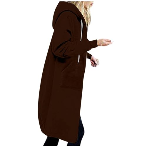 EMATOP Sweatjacke Damen Lang Hoodie Jacke Casual Lose Sweatshirt mit Kapuze Cardigan Warm Langarm Kapuzenjacke Einfarbig Elegant Fleecejacke Zip Kapuzenpullover Mantel mit Taschen Outwear von EMATOP