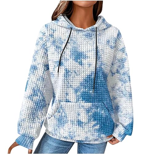 EMATOP Sweatshirt Damen Casual Langarm Hoodie Vintage Waffel Pullover mit Kapuze Sport Kapuzenpullover Warm Baumwolle Langarmshirt Bunte Neuartige Drucke Kapuzenpulli Herbst Winter Streetwear von EMATOP